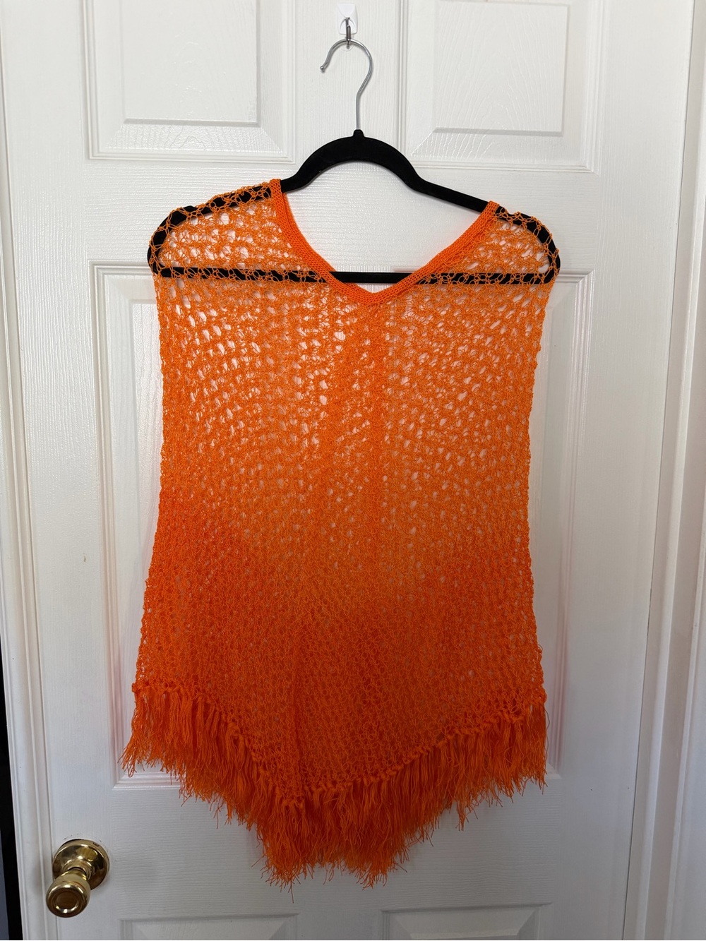 Unbranded Orange Open Knit Mesh Crochet Fringe Festival Top One Size
